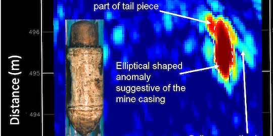 SBI Data showing anomaly alongside as-found UXO